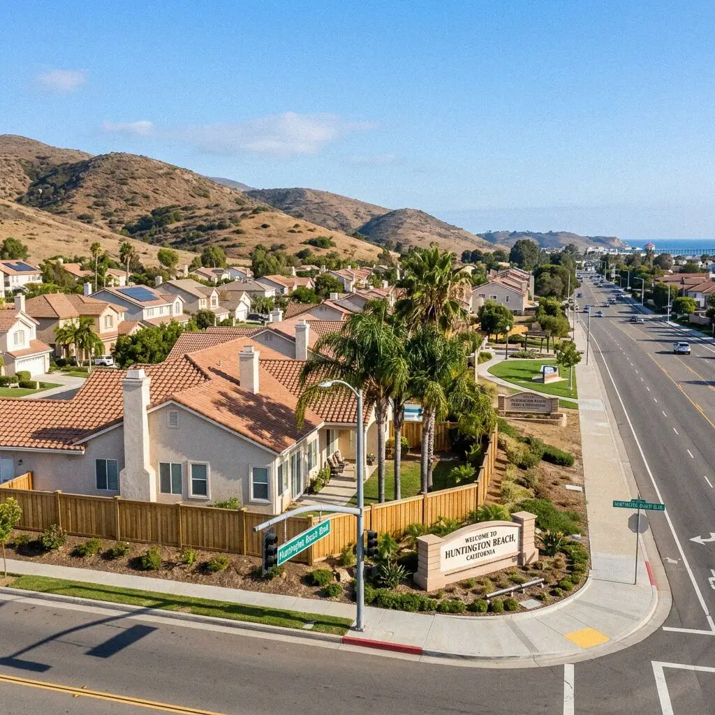 Tract homes on a street off Edinger Avenue in Huntington Beach