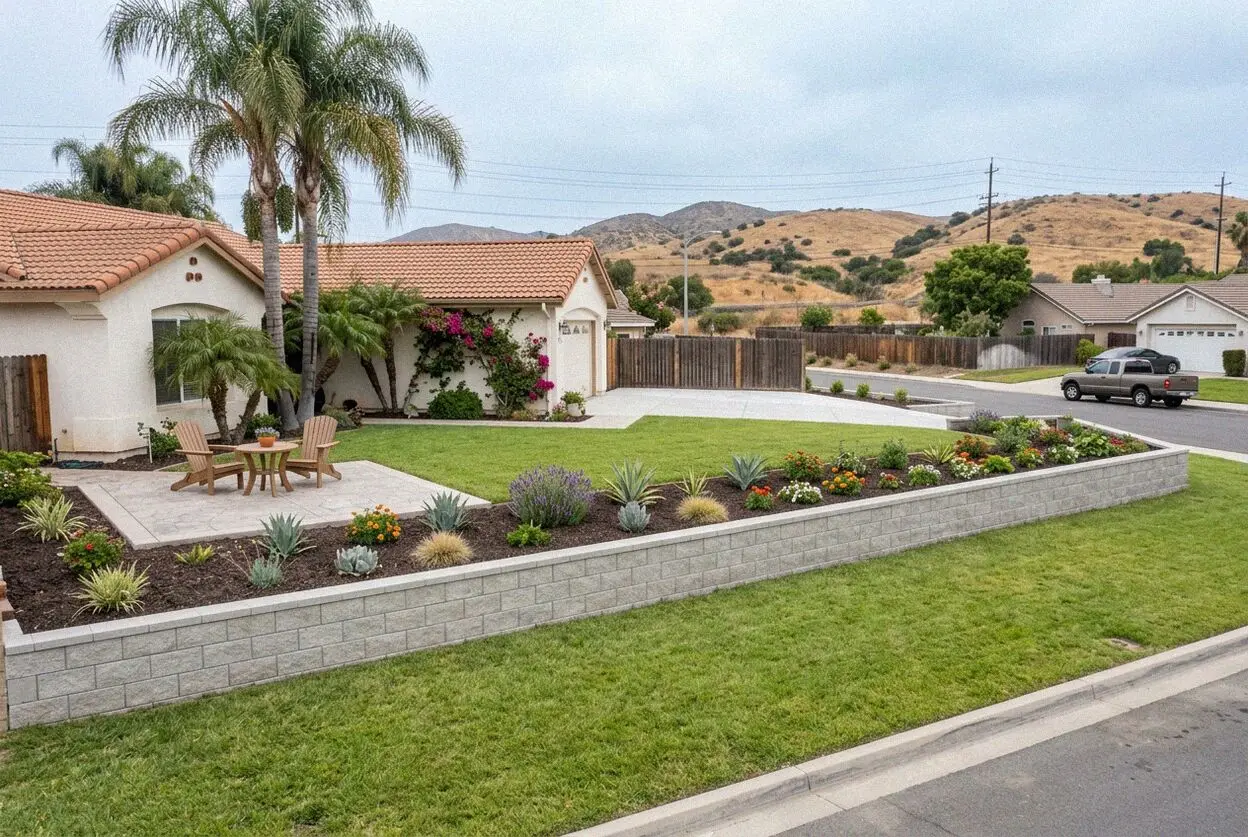 Poured concrete retaining wall holding a graded bank in Newport Beach