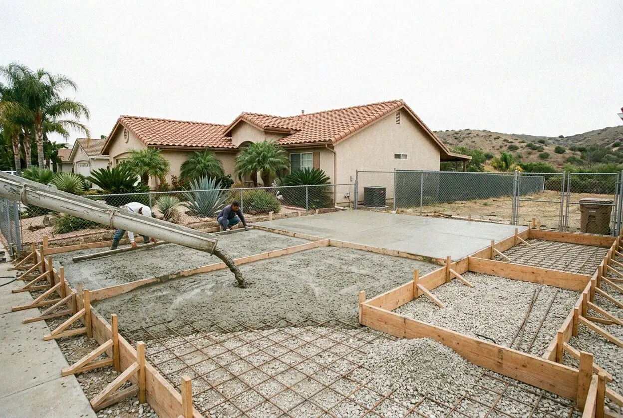 New concrete driveway at a single-story 1960s tract home in Westminster